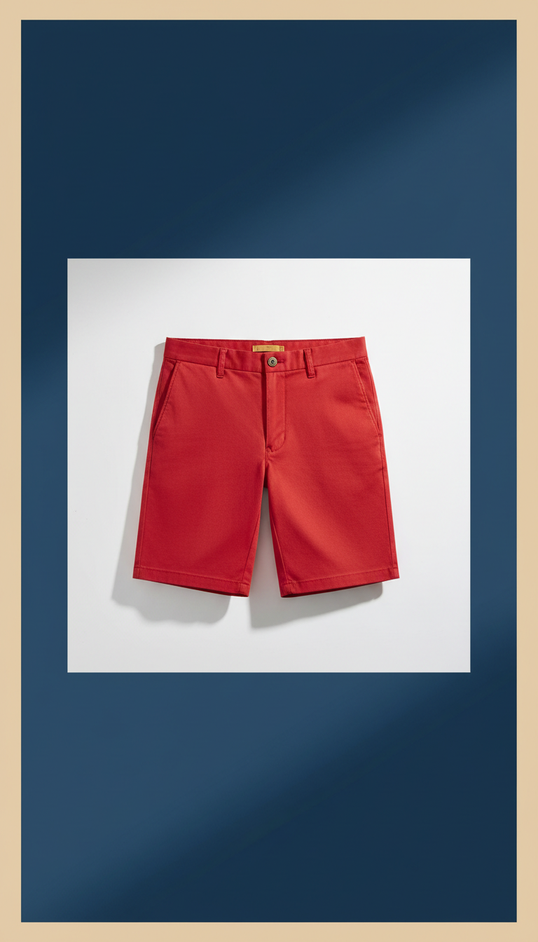 Signal Red Chino Shorts with Brass Button