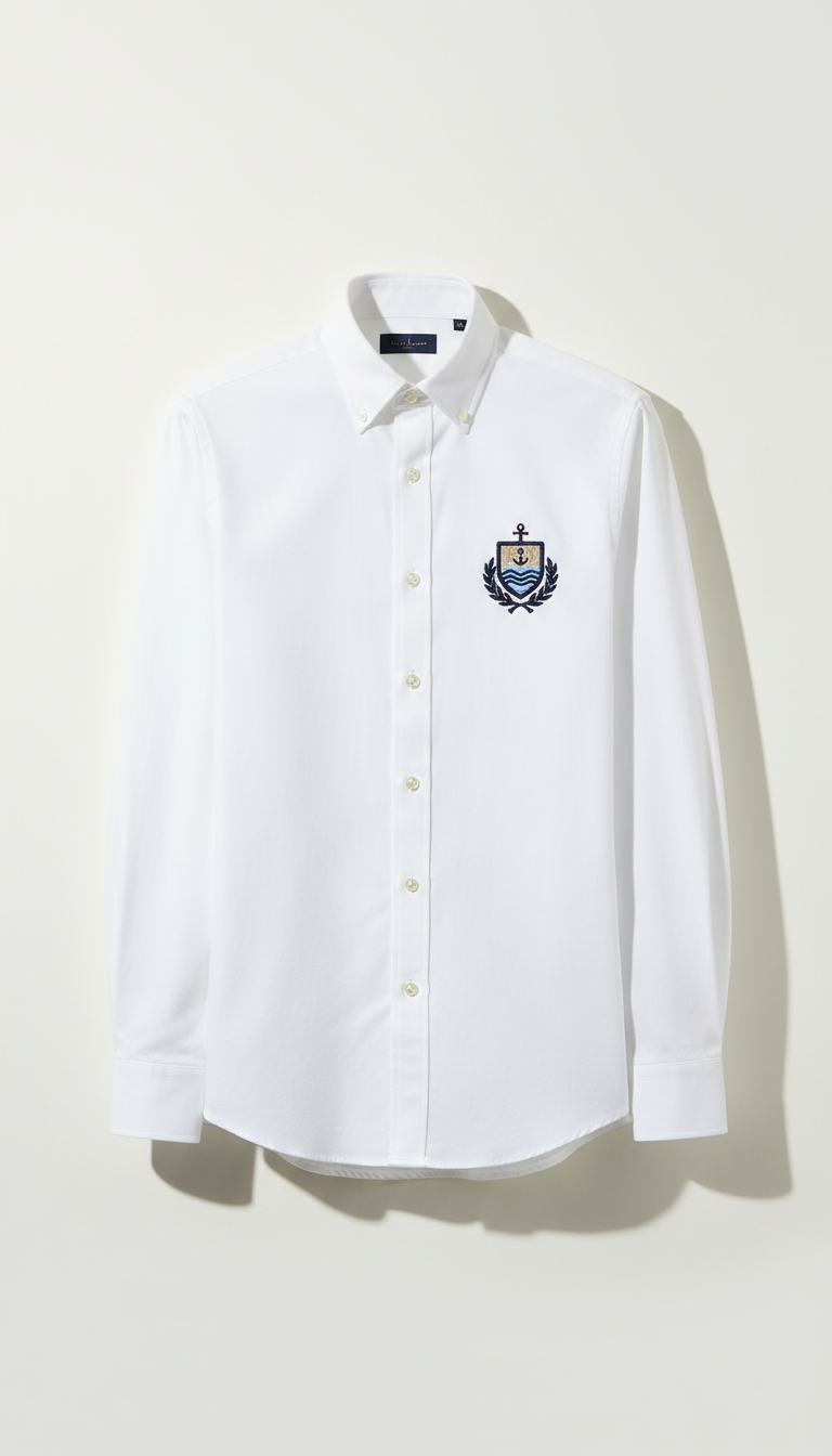 White Oxford Shirt with Crest Embroidery